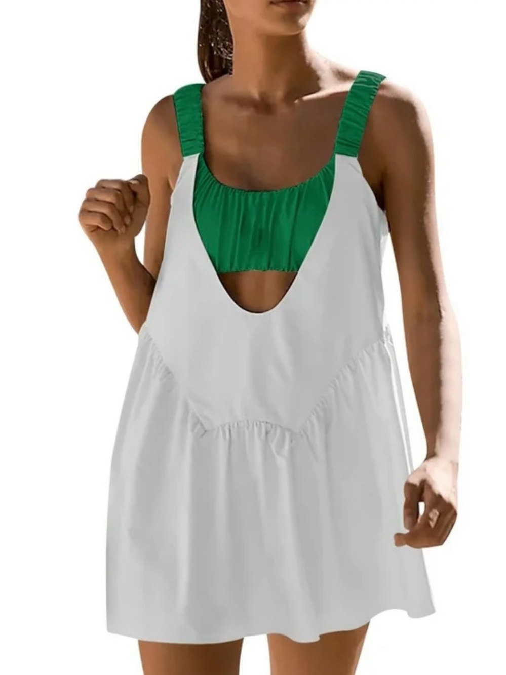 Green and White Tennis Dress built in bra and shorts
